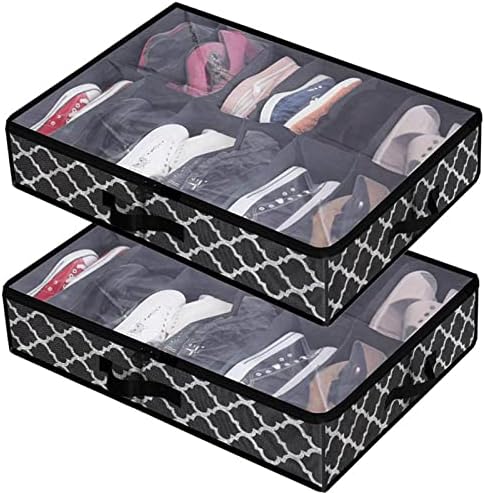 חבילה של 2 מגירות משולבות לנעליים - תיבת אחסון תחתון | מארגן נעליים עם מכסה שקוף | אחסון נעליים עם